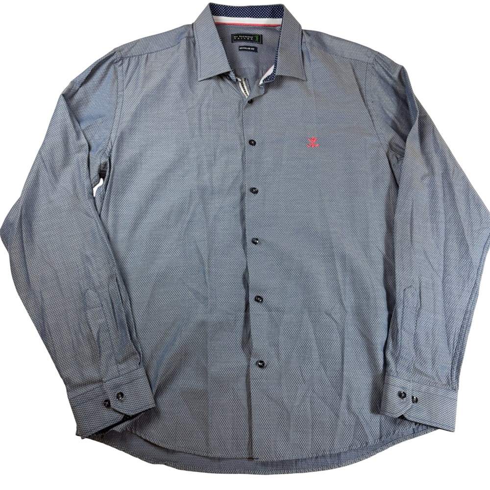 Sir Raymond Tailor Mens Blue Geometric Print Cotton Button Down Shirt Regular